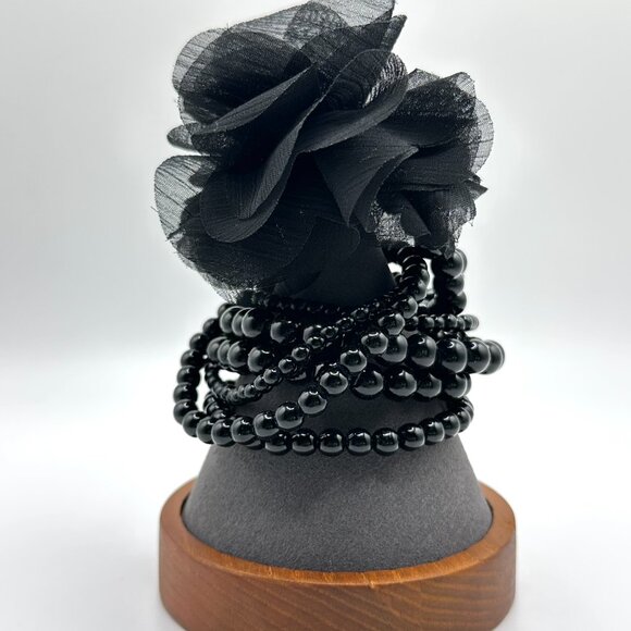 Set of Stacked 1920's Flapper Style Black Beaded Bracelets - Picture 5 of 5